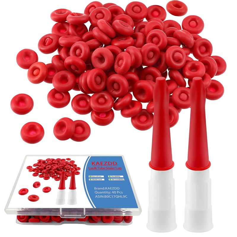KAEZDD 40 Pcs Caulk Tube Sealer Caps, Caulking Gun Tip Caps, Caulking Tool Accessory, Caulk Sealer Saver for Open Caulking Tube Sealing and Preserving, with Storage Box for Easy Storage - Image 1